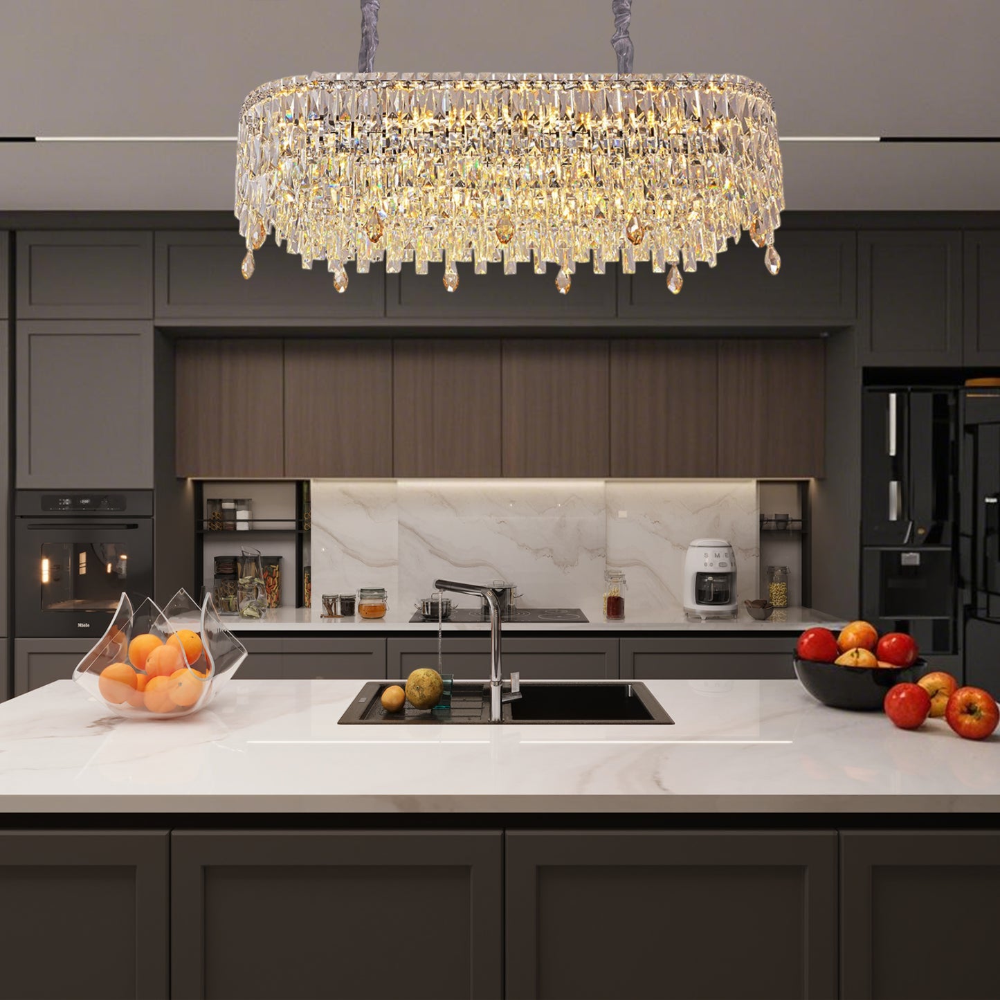 Sparkling Crystal Elegance - Oval Suspended Chandelier