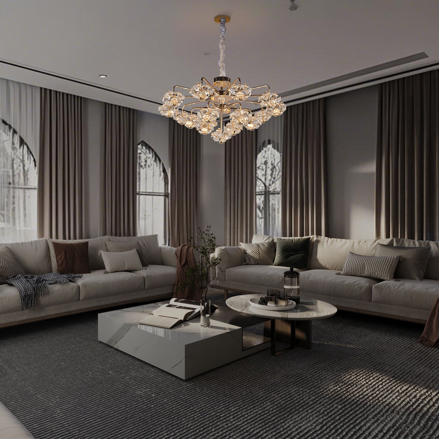 Glistening Crystal Cluster - Golden Twirl Chandelier
